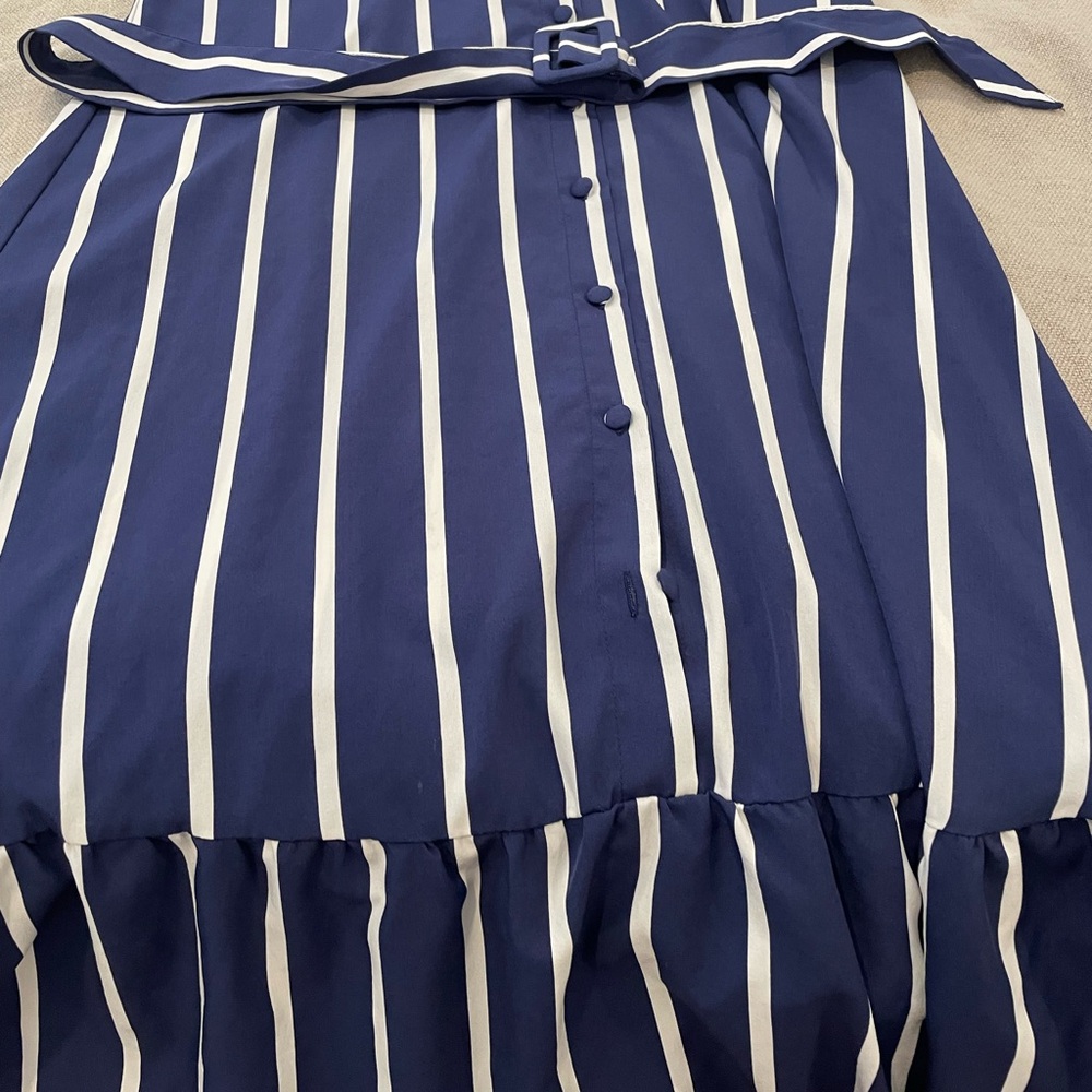 Striped Belted Dress- Navy & White - Picture 3 of 5